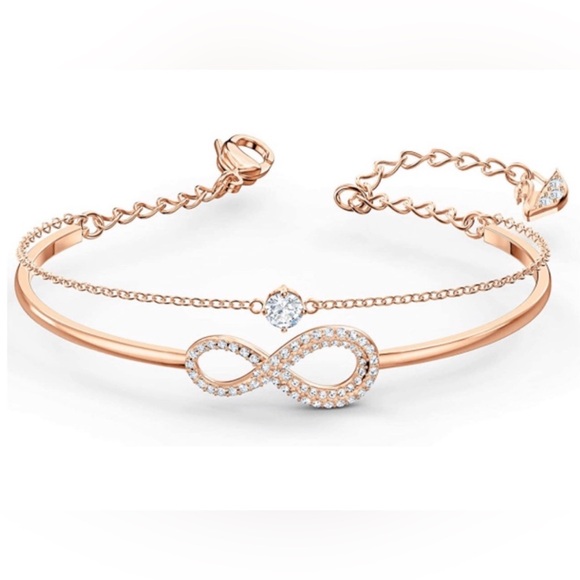 Swarovski Jewelry - Swarovski Rose Gold Infinity Loop Bangle Bracelet NWT Size Medium